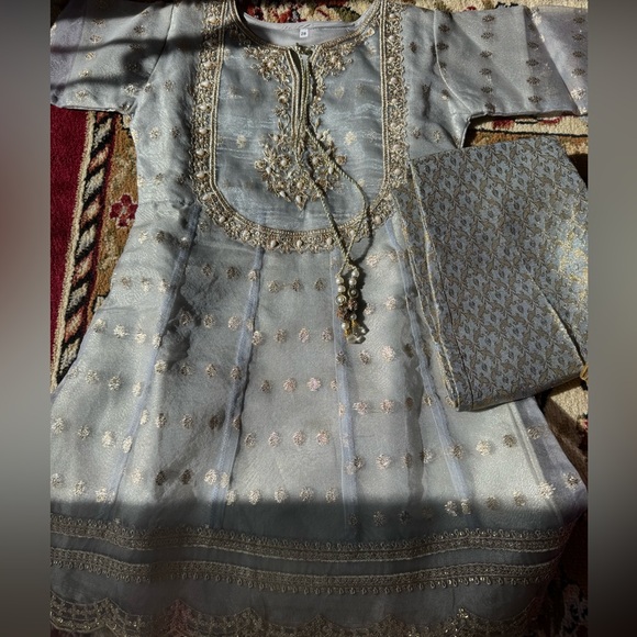 Elegant gray and Gold Embroidered Outfit - Picture 4 of 5